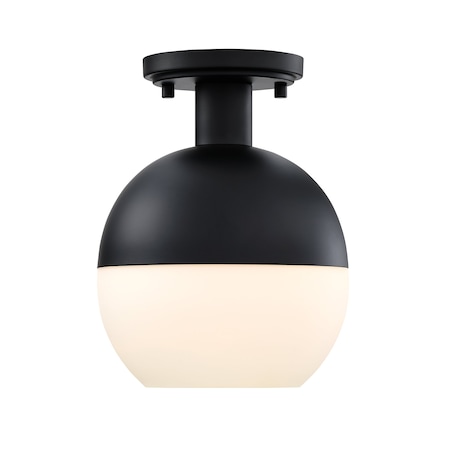 Designers Fountain Linden 8 in. 1-Light Matte Black Mid-Century Modern Semi Flush Mount with Etched Opal Glass Shade D321M-SF-MB